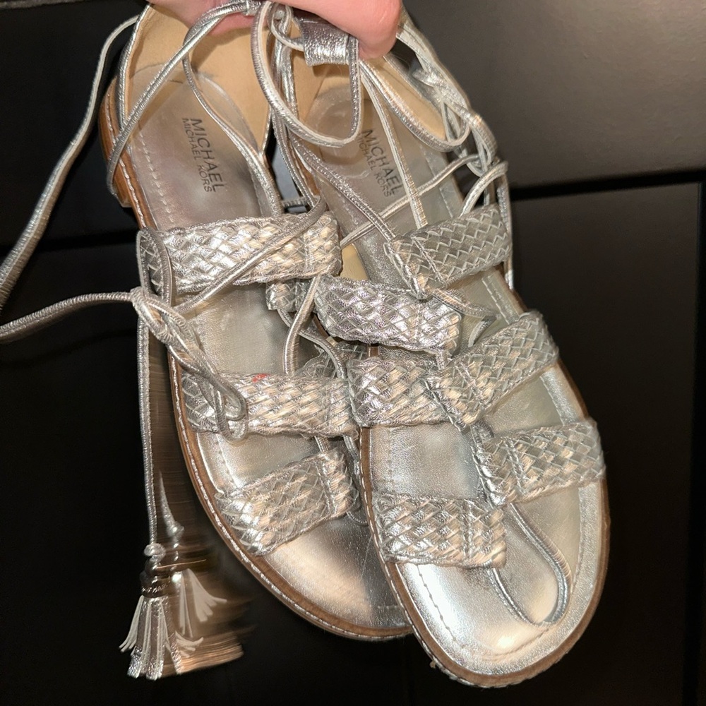 Michael Kors Silver Lace up Sandals